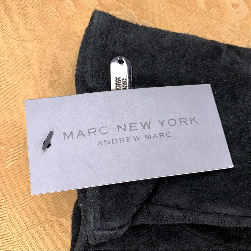 New Small Marc New York Black Leather Suede Gloves Womens Classic Luxury